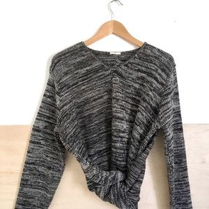Black & White Space Dye V Neck Sweater